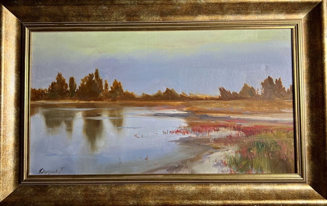 Oil painting Evening by the river Tatyana Derdey - 3