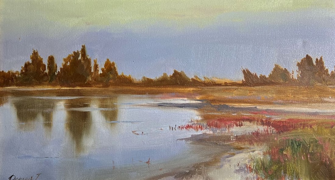Oil painting Evening by the river Tatyana Derdey - 4