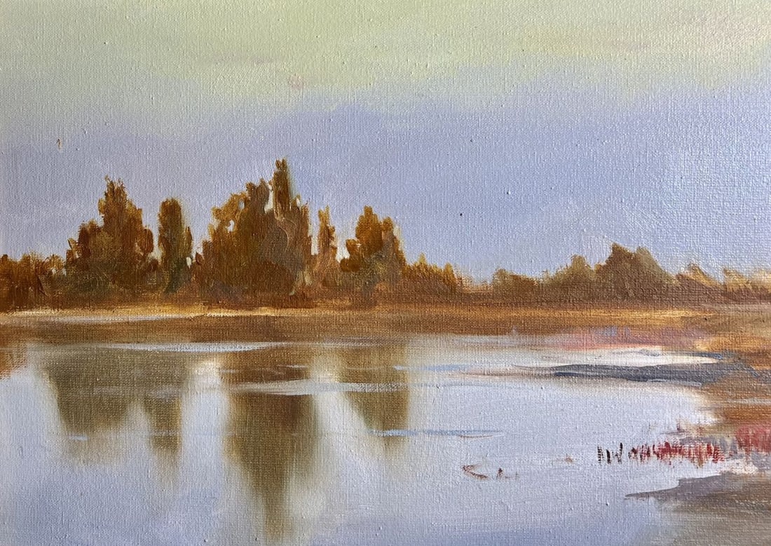 Oil painting Evening by the river Tatyana Derdey - 5