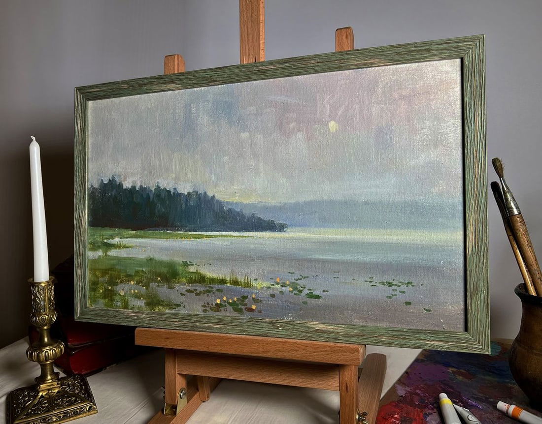 Oil painting Tranquility by the river Tatyana Derdey - 2