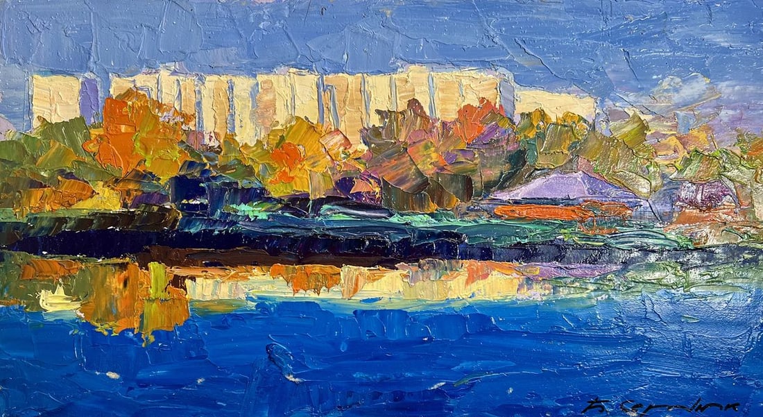 Oil painting Overlooking the city river Boris Serdyuk - 3