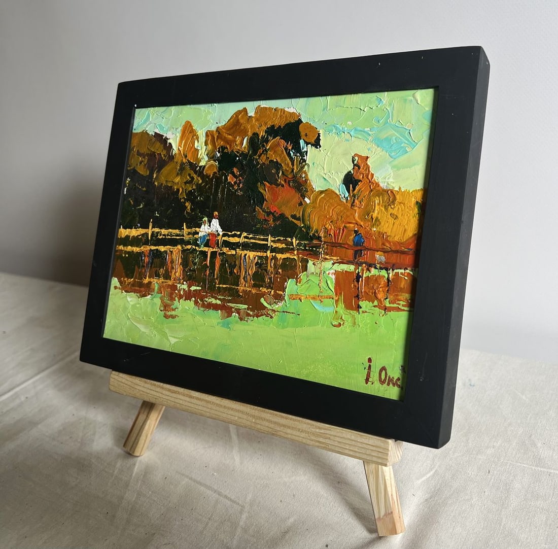 Oil painting Walking on the river bridge Oksana Kalenyuk - 2