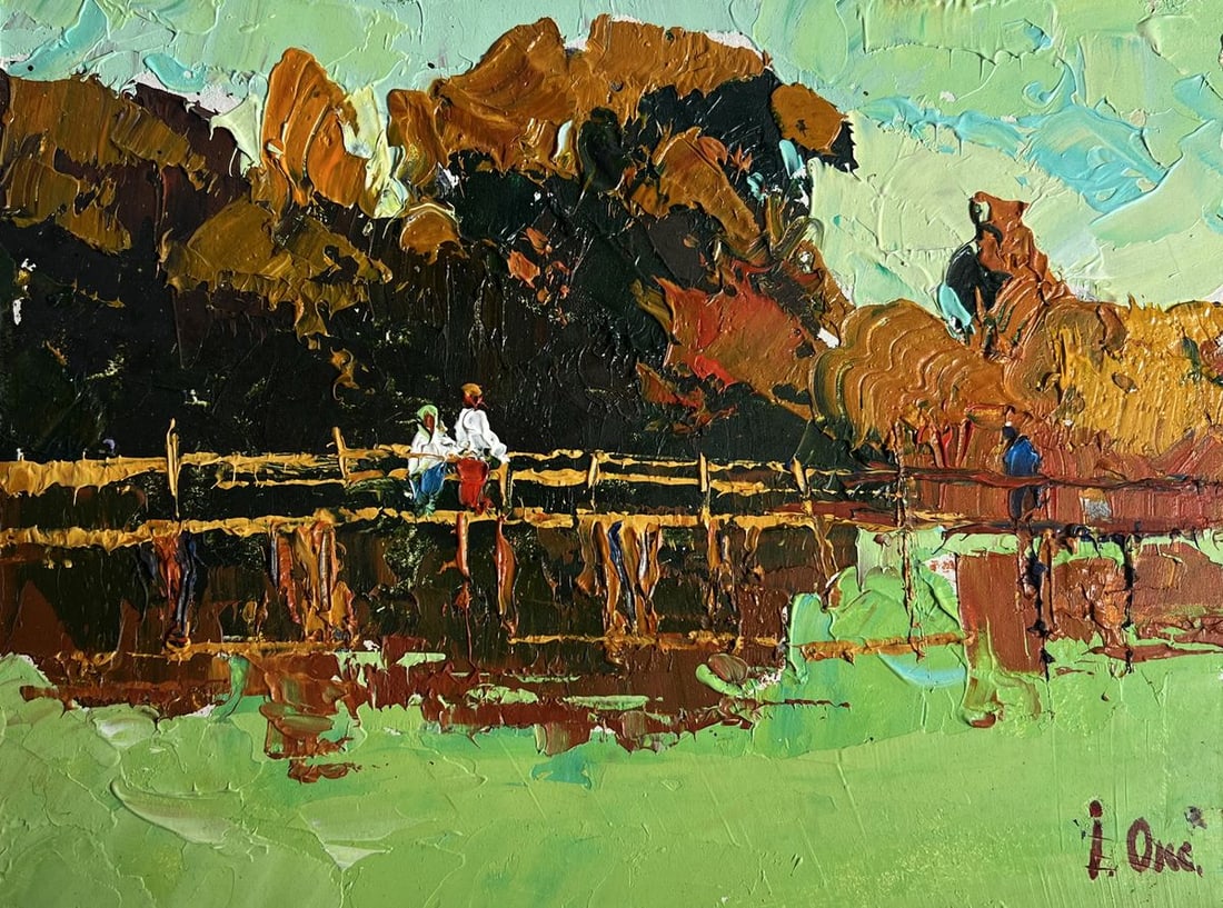 Oil painting Walking on the river bridge Oksana Kalenyuk - 3