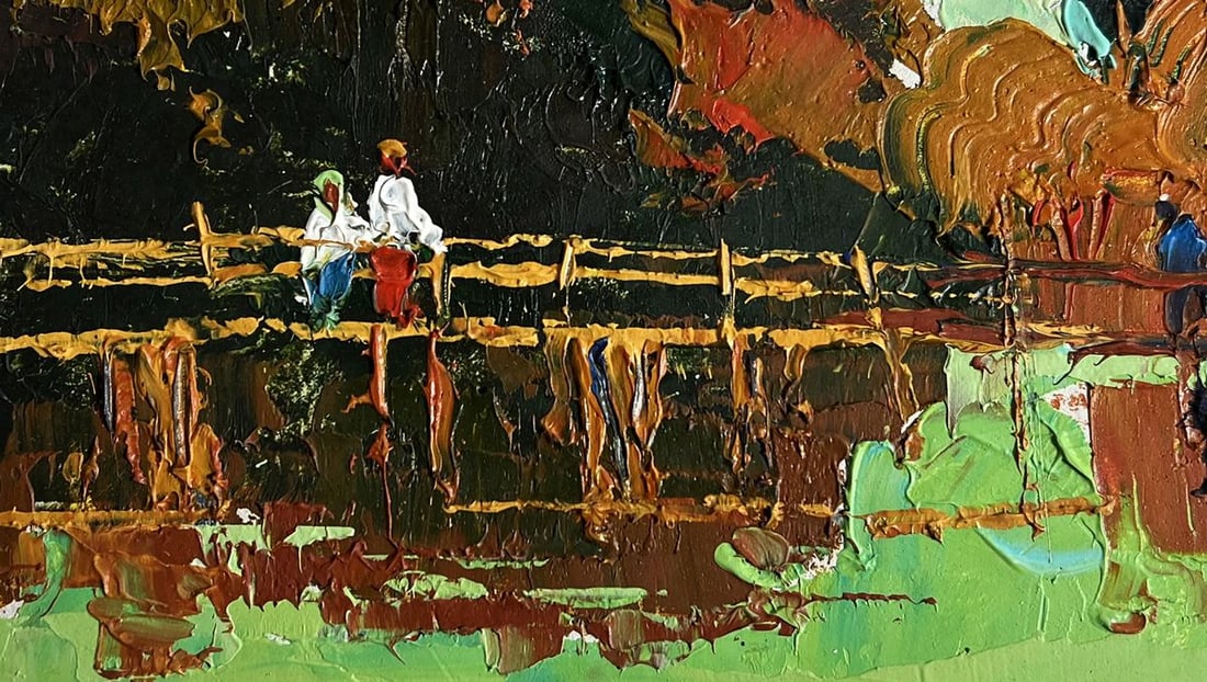 Oil painting Walking on the river bridge Oksana Kalenyuk - 7