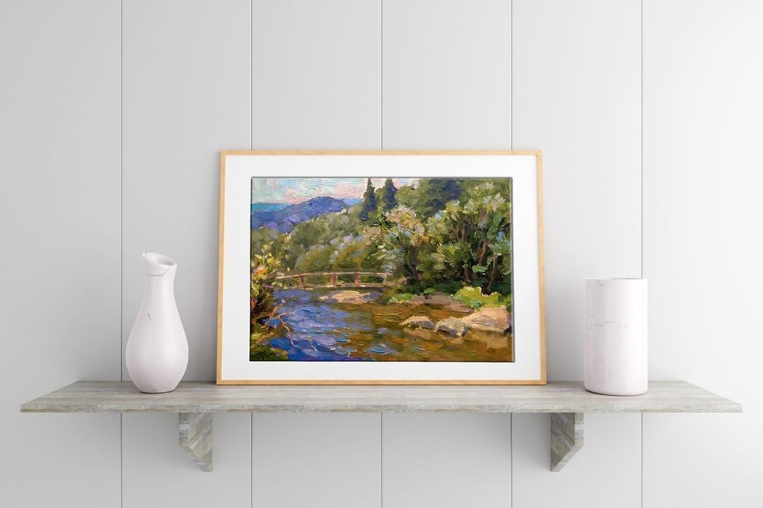 Oil painting Bridge over river Batrakov Vladimir Grigorievich - 3