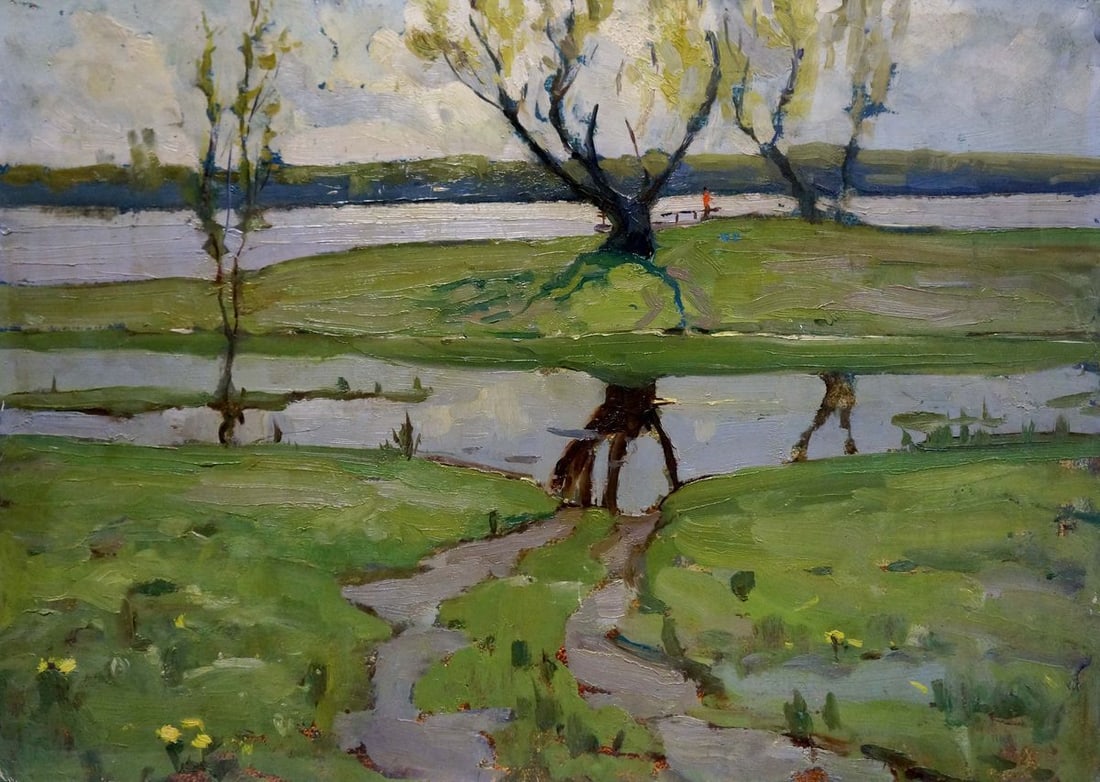 Oil painting Spring on the Dnieper Petrov Georgy Petrovich: Title: Oil painting Spring on the Dnieper Petrov Georgy Petrovich Description: NoVerns 673 *** ABOUT THIS PAINTING *** * TITLE: "Spring on the Dnieper" * ARTISTS: Petrov Georgy Petrovich * SIZE: