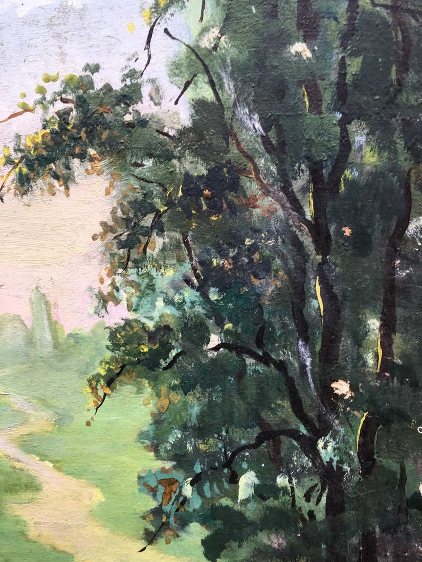 Oil painting grandpa with a dog go along the path - 5