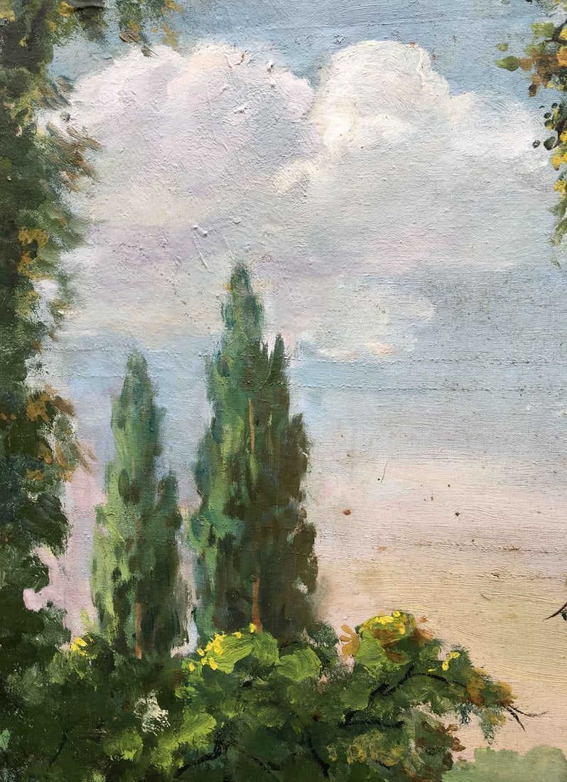 Oil painting grandpa with a dog go along the path - 6