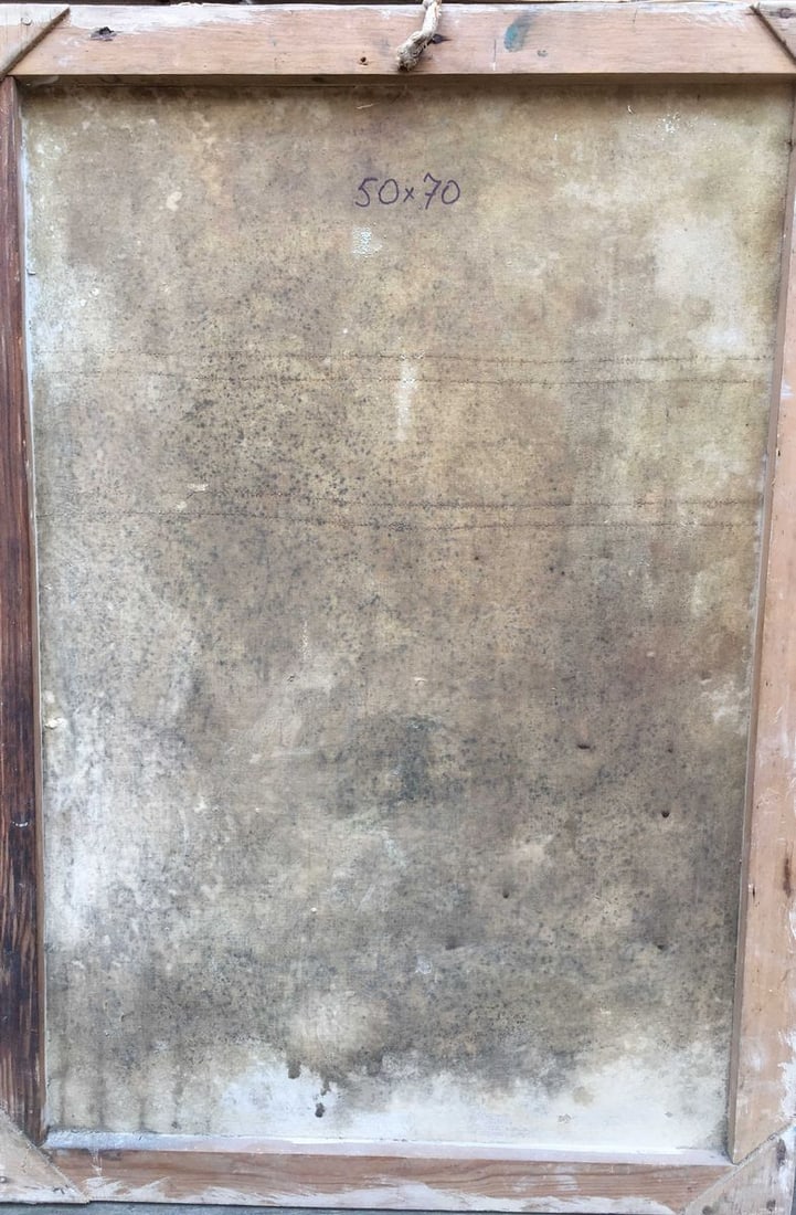 Oil painting grandpa with a dog go along the path - 7