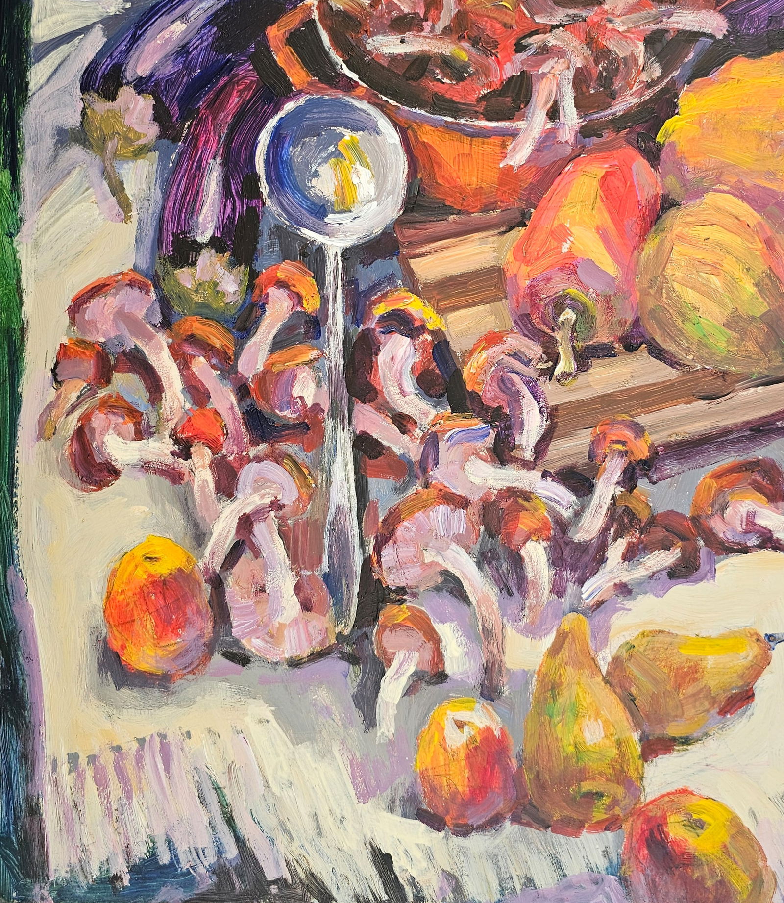 Acrylic painting red pot with mushrooms Vyacheslav Petrovich Babac - 5