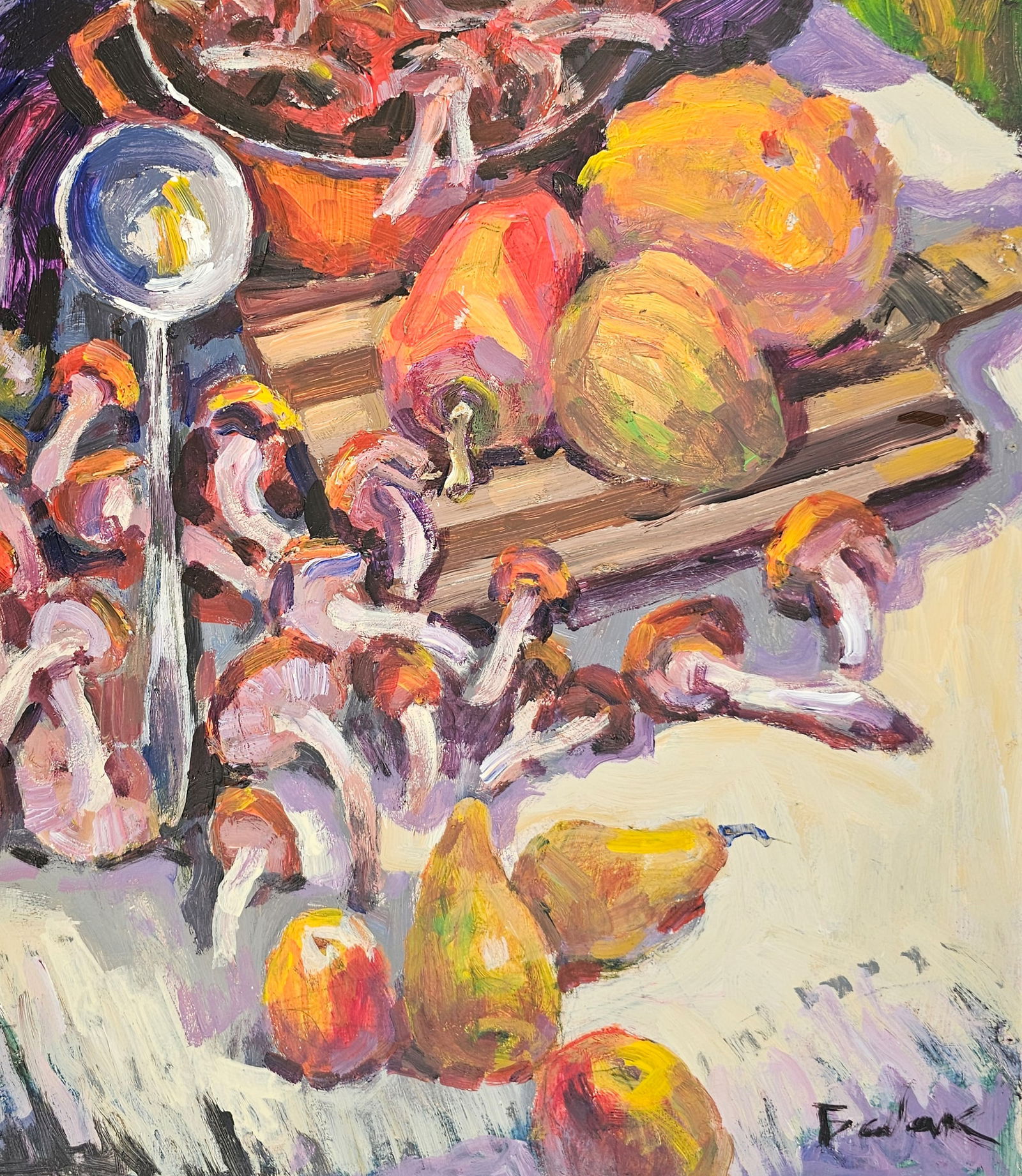 Acrylic painting red pot with mushrooms Vyacheslav Petrovich Babac - 6