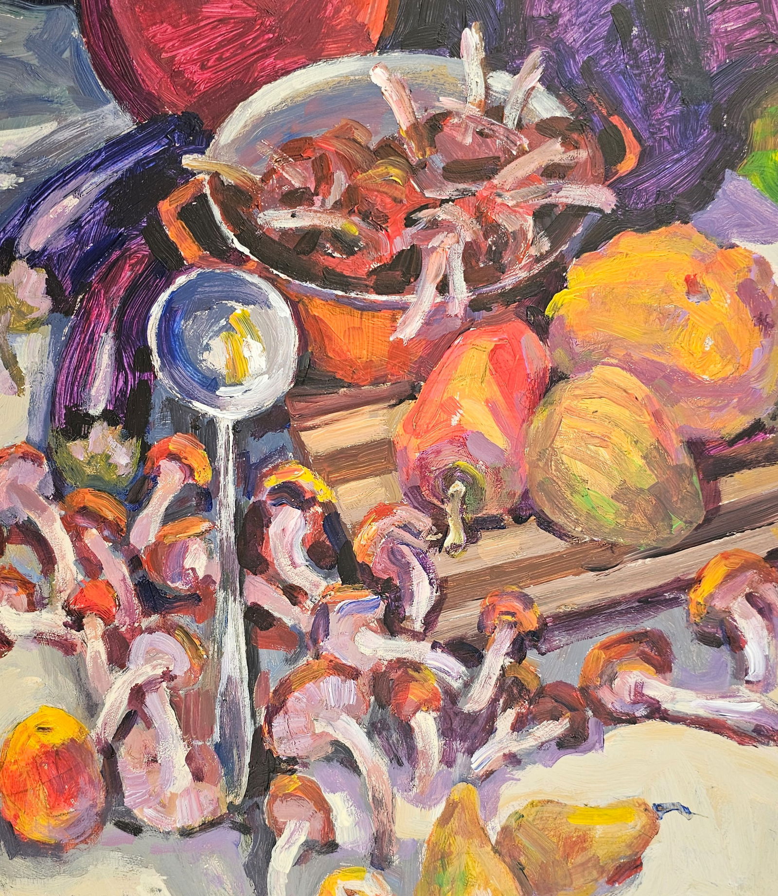 Acrylic painting red pot with mushrooms Vyacheslav Petrovich Babac - 7