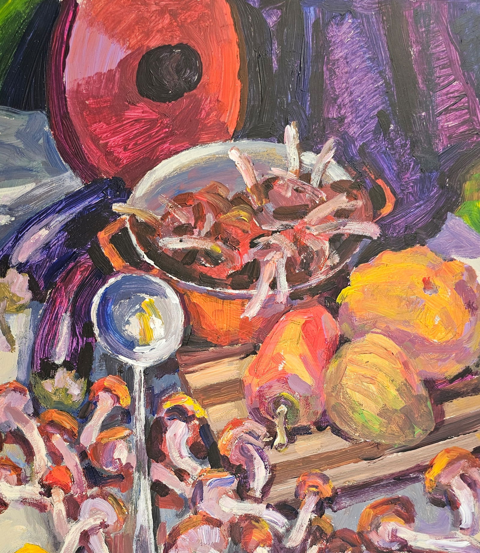 Acrylic painting red pot with mushrooms Vyacheslav Petrovich Babac - 8