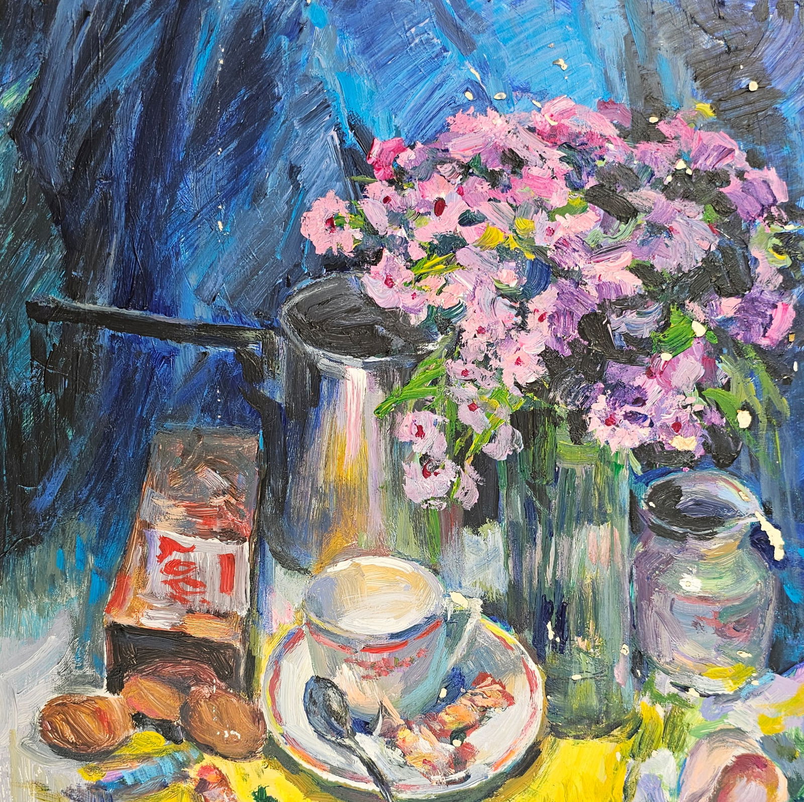 Acrylic painting we will drink coffee Vyacheslav Petrovich Babac - 3