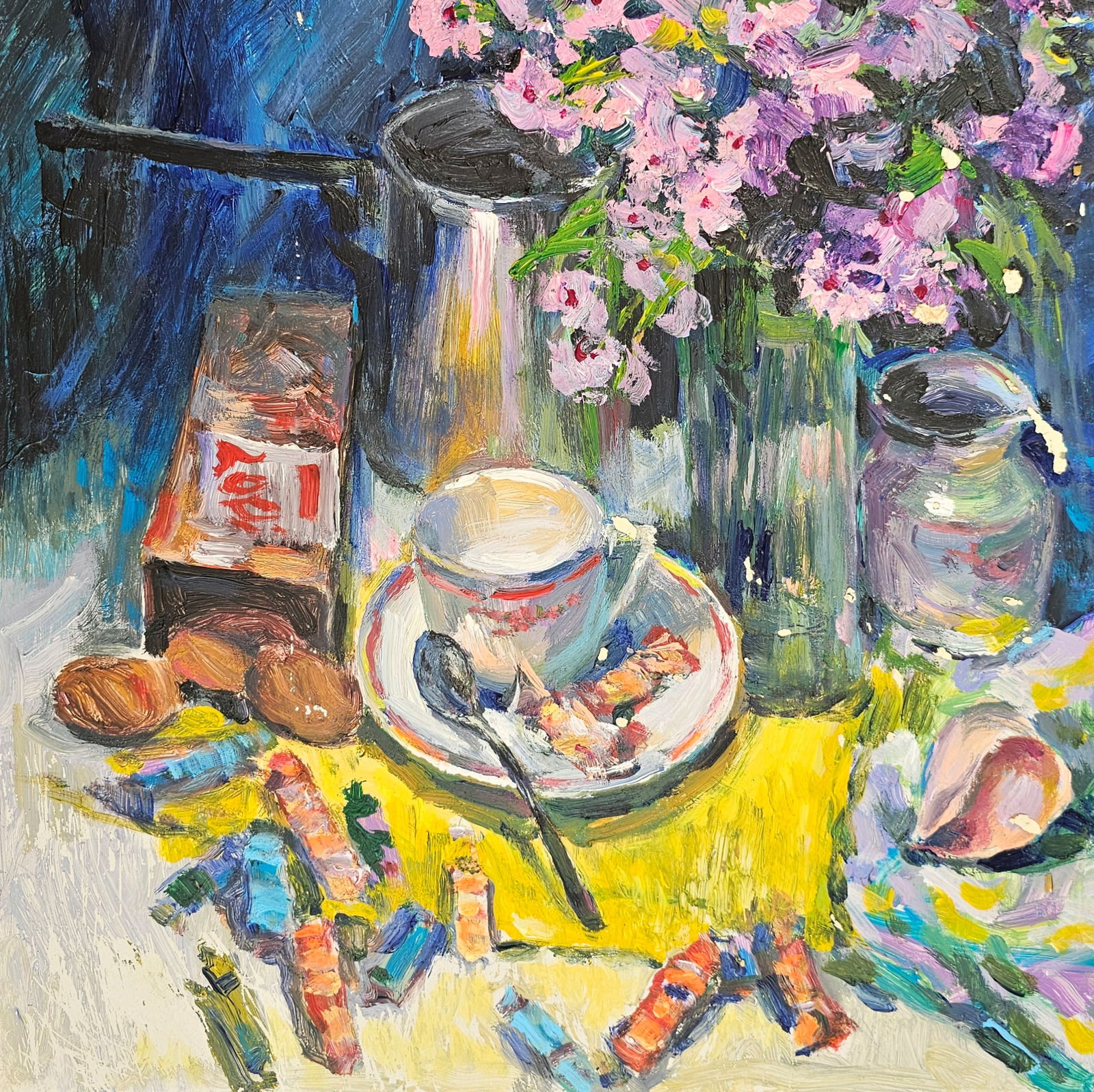 Acrylic painting we will drink coffee Vyacheslav Petrovich Babac - 5