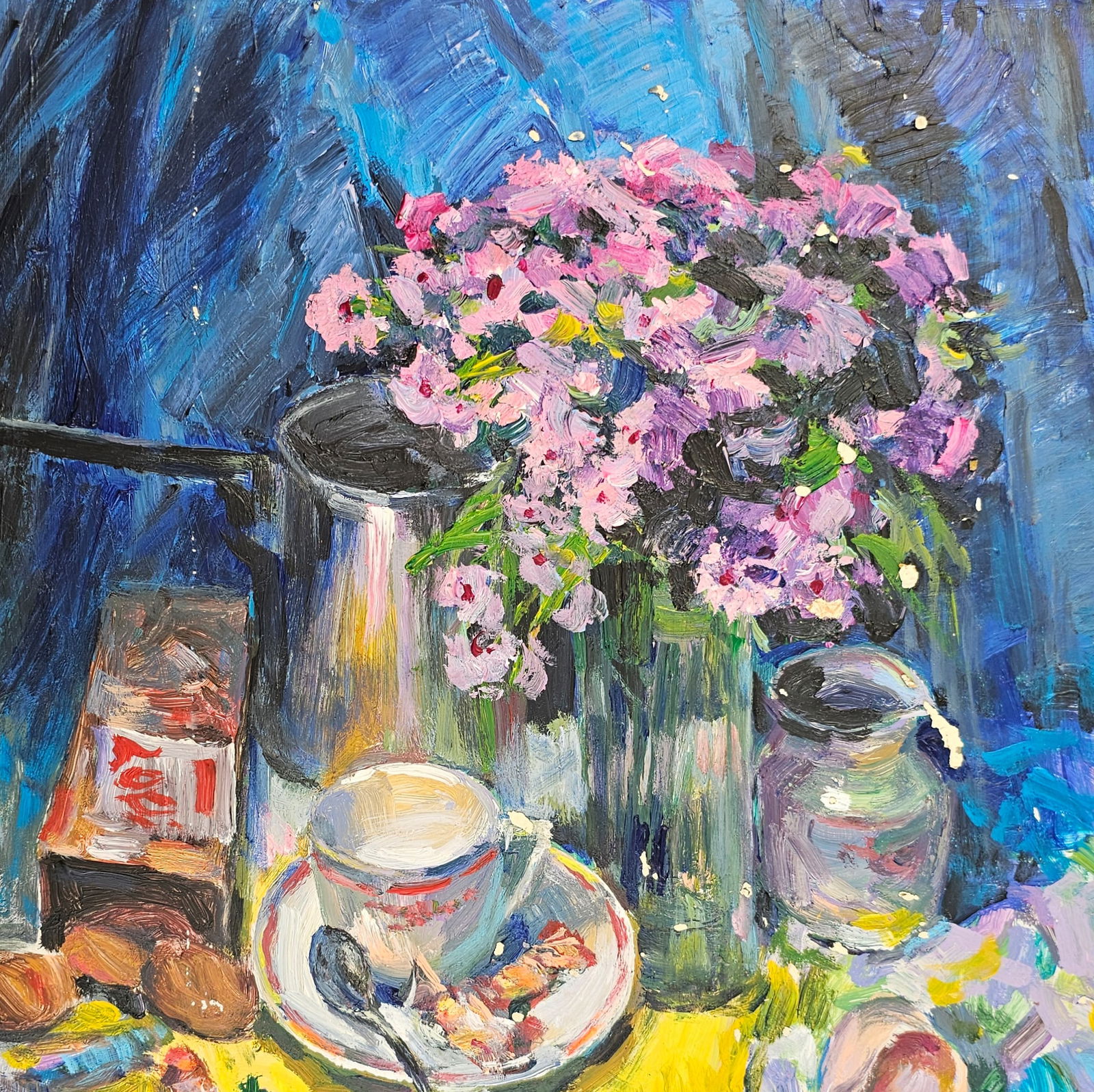 Acrylic painting we will drink coffee Vyacheslav Petrovich Babac - 8