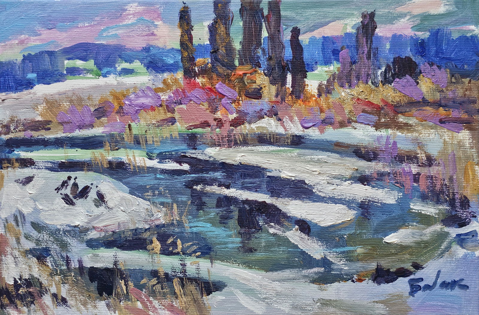 Acrylic painting winter Vyacheslav Petrovich Babac (1 of 10)