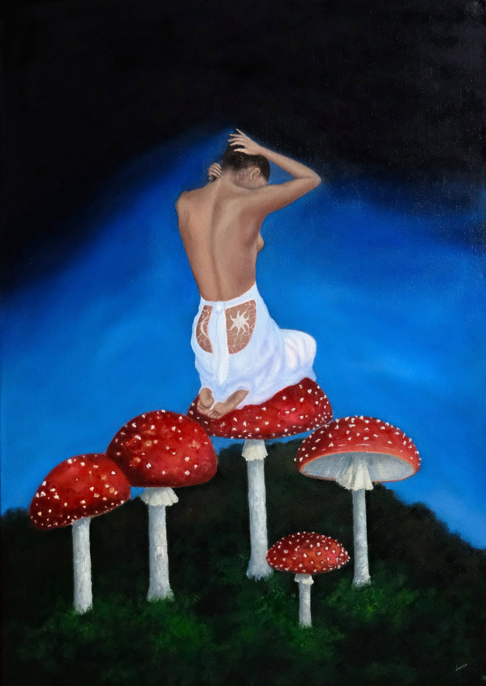 Oil painting Woman and mushrooms Ukrainian painter: Title: Oil painting Woman and mushrooms Ukrainian painter Description: 02Stl Painter: Larysa S. Size: 70x50 cm/ 27.55x19.7 inches Components: oil, canvas Original paintingCONDITION: exellent ERA: