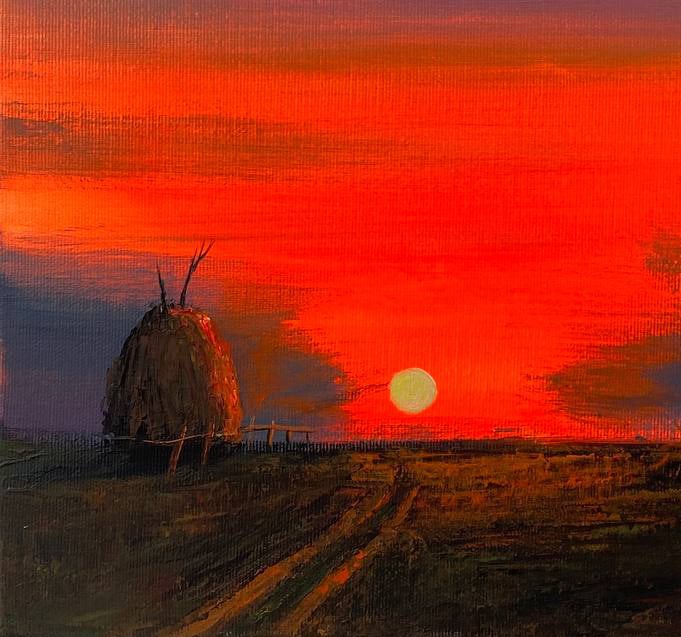 Acrylic painting the sun sparkled after the harvest Igor Kutsenko - 8