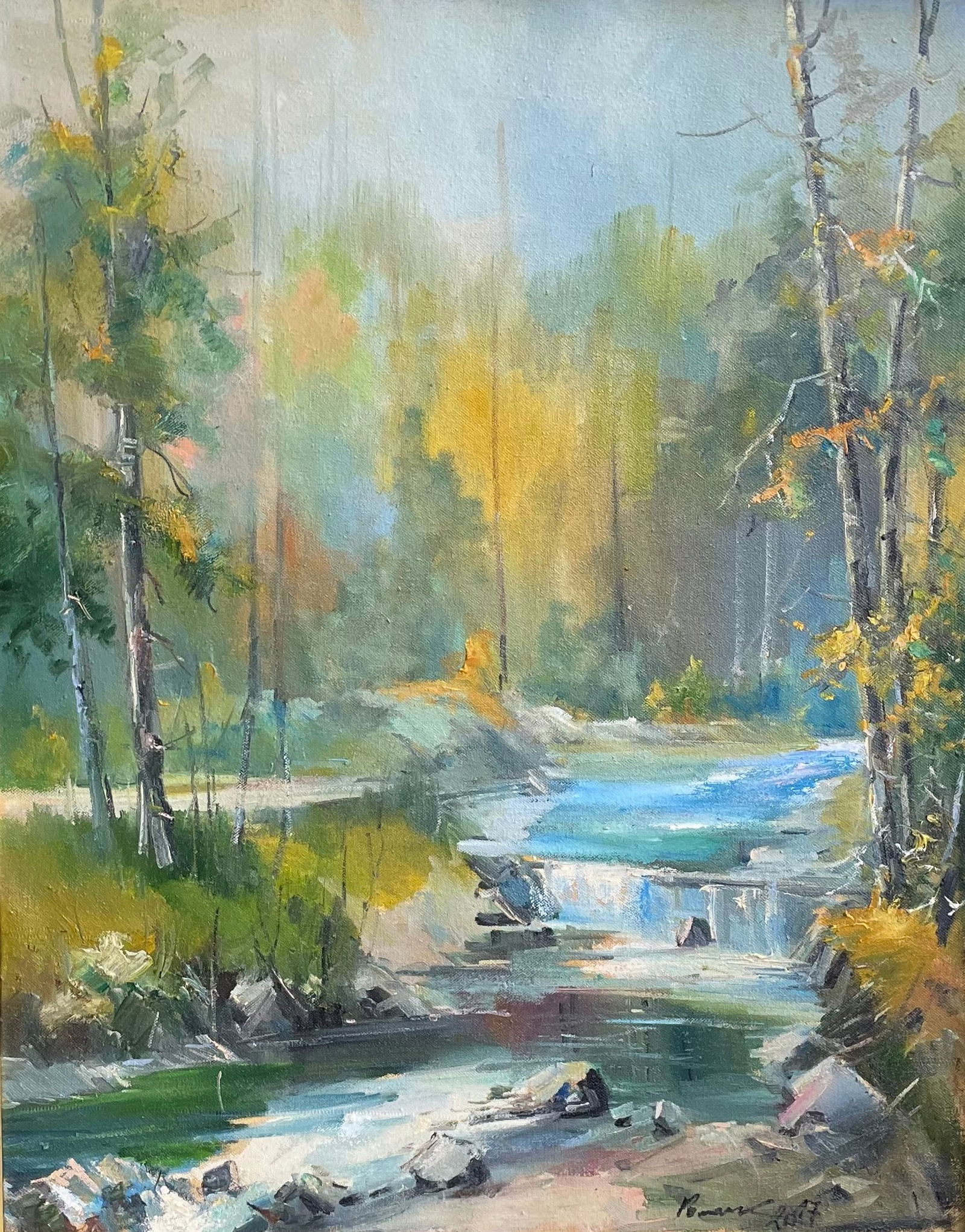 Oil painting Stream near forrest Ivan Romanyuk: Title: Oil painting Stream near forrest Ivan Romanyuk Description: 47ROM Painter: Ivan Romanyuk Size: 80x65 cm/31,4x25,5 inches Components: oil, canvas Original paintingCONDITION: exellent ARTIST:A na