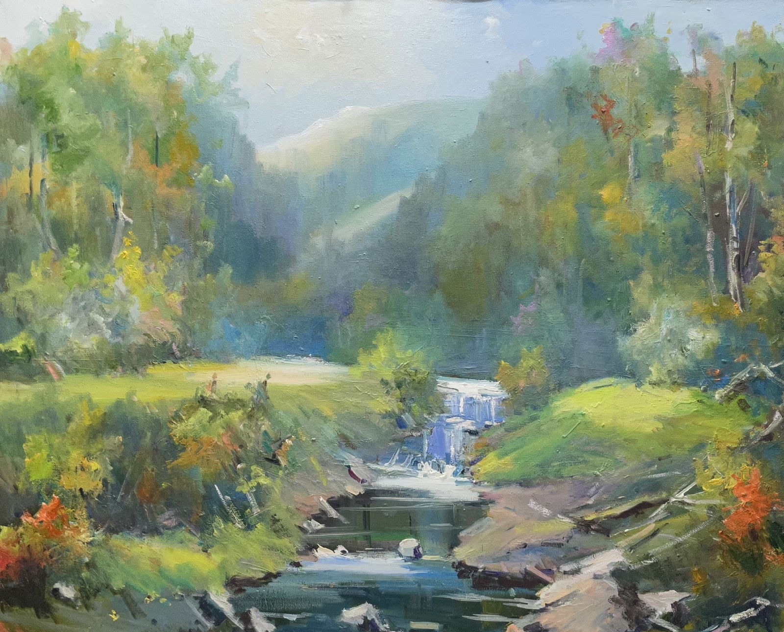 Oil painting Stream Ivan Romanyuk: Title: Oil painting Stream Ivan Romanyuk Description: 59ROM Painter: Ivan Romanyuk Size: 80x65 cm/31,4x25,5 inches Components: oil, canvas Original paintingCONDITION: exellent ARTIST:A native of Ivano