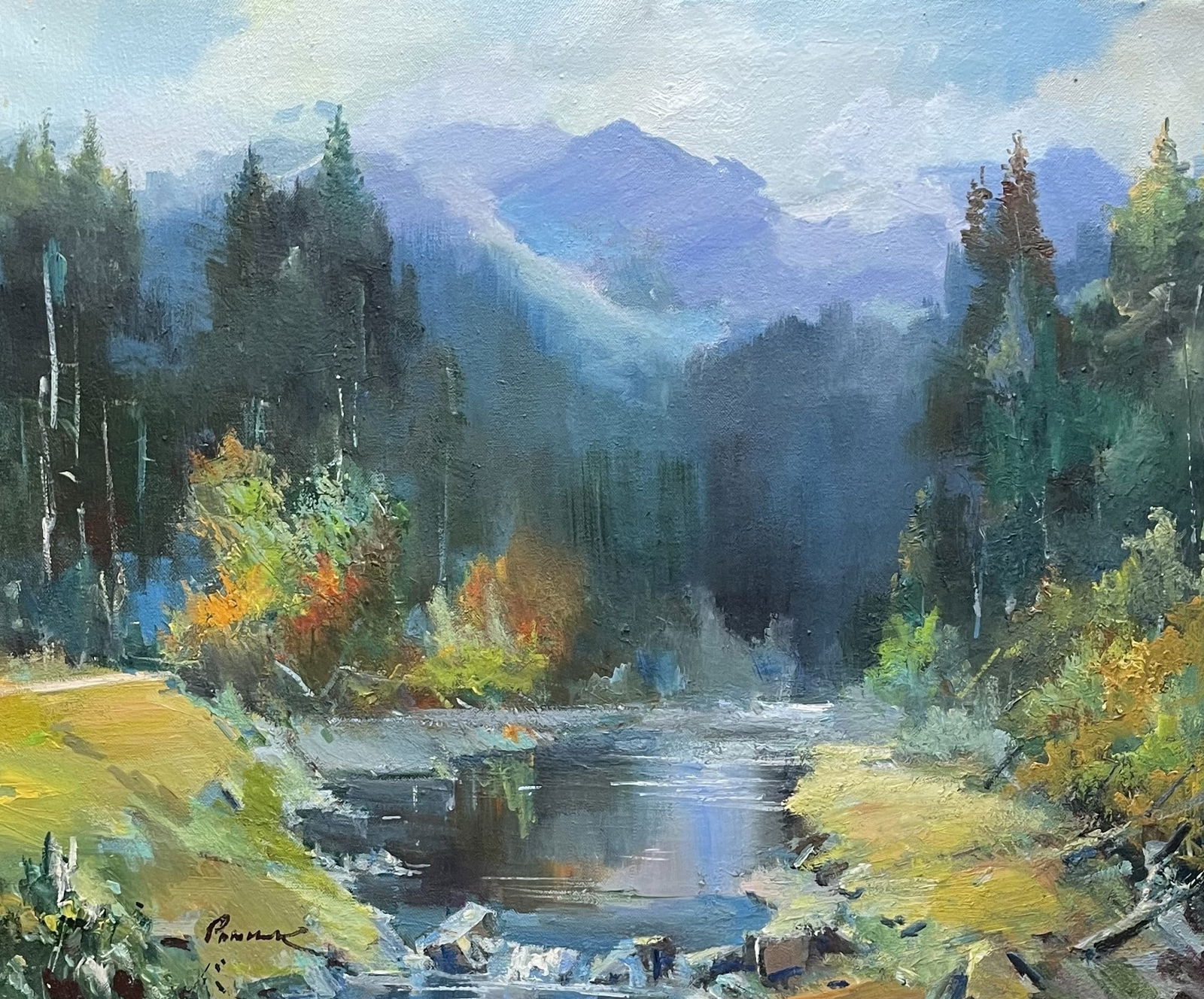 Oil painting Mountain river Ivan Romanyuk: Title: Oil painting Mountain river Ivan Romanyuk Description: 62ROM Painter: Ivan Romanyuk Size: 80x65 cm/31,4x25,5 inches Components: oil, canvas Original paintingCONDITION: exellent ARTIST:A native
