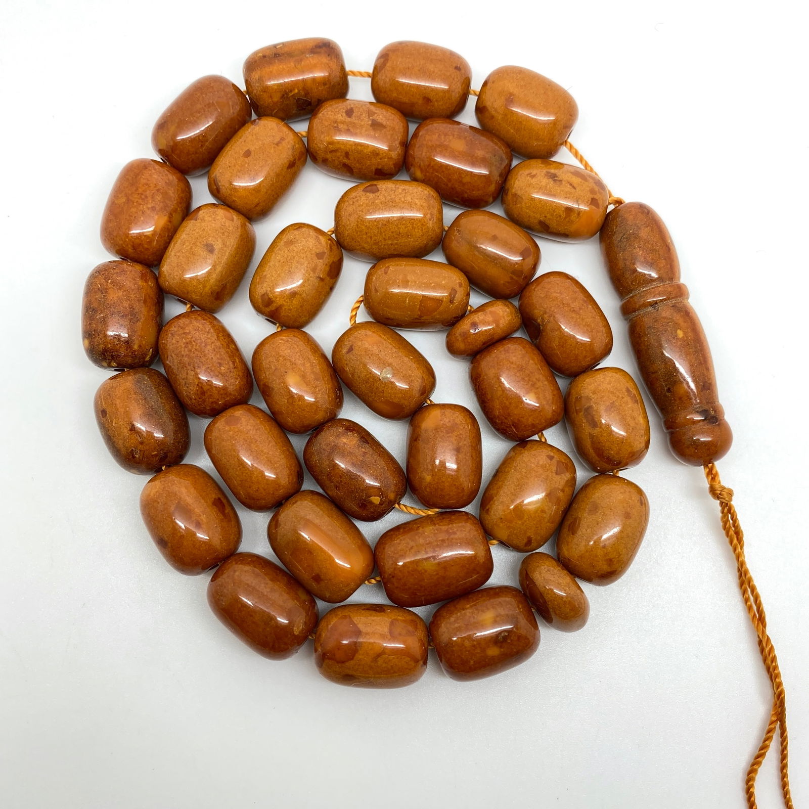 Antique Amber Tesbih made from Barrel shaped Amber beads - 4