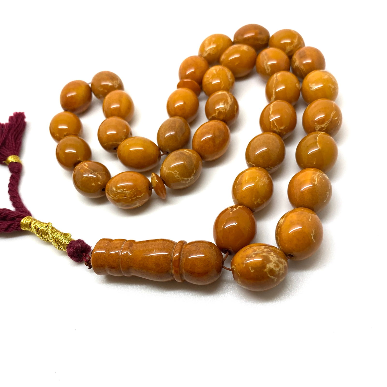 Antique Amber Tesbih made from Olive shaped Amber beads - 3