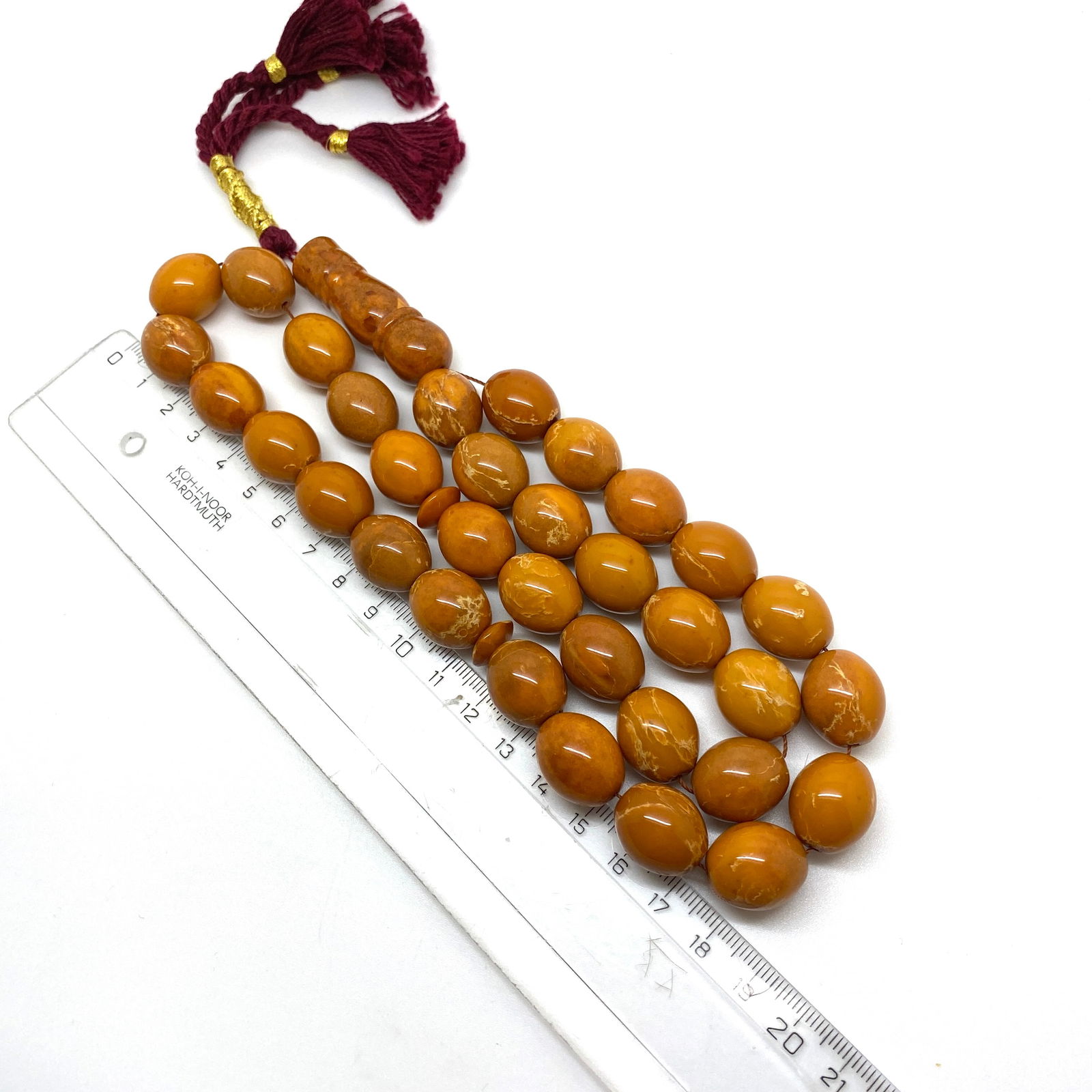 Antique Amber Tesbih made from Olive shaped Amber beads - 4
