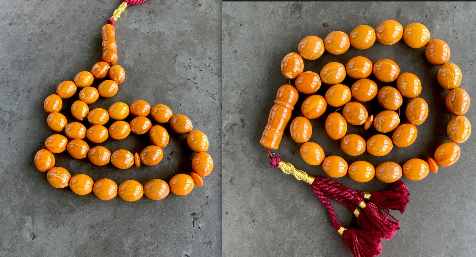 Antique Amber Tesbih made from Olive shaped Amber beads - 6