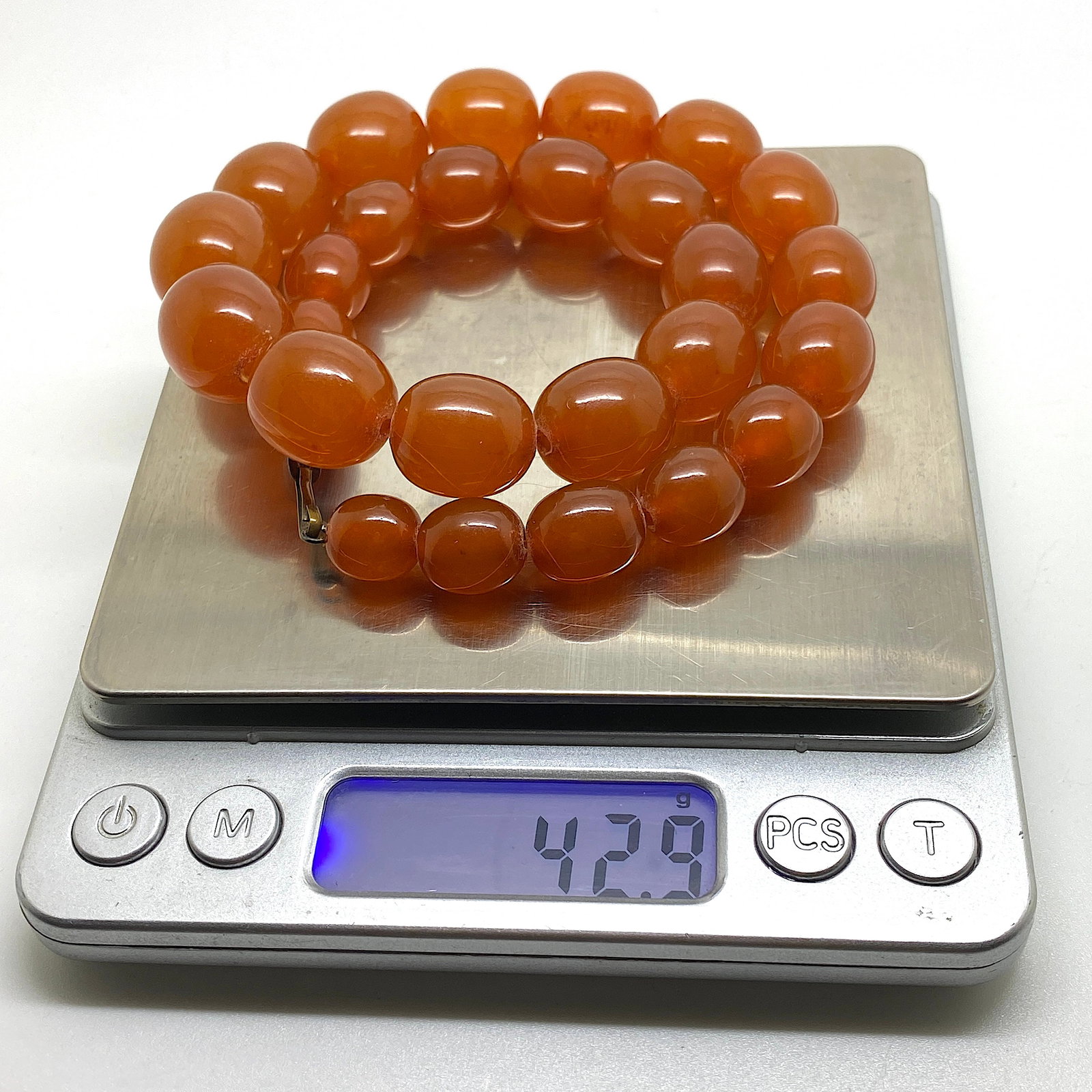 Exquisite Vintage Amber Necklace made from Olive shaped Amber beads - 10