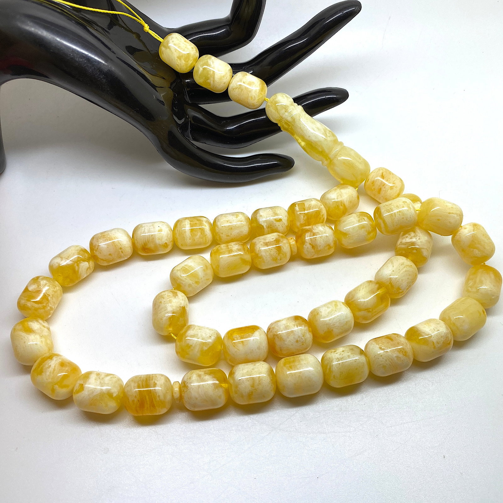 Magnificent Unique Antique Amber Tesbih made from Barrel shaped Amber beads - 5