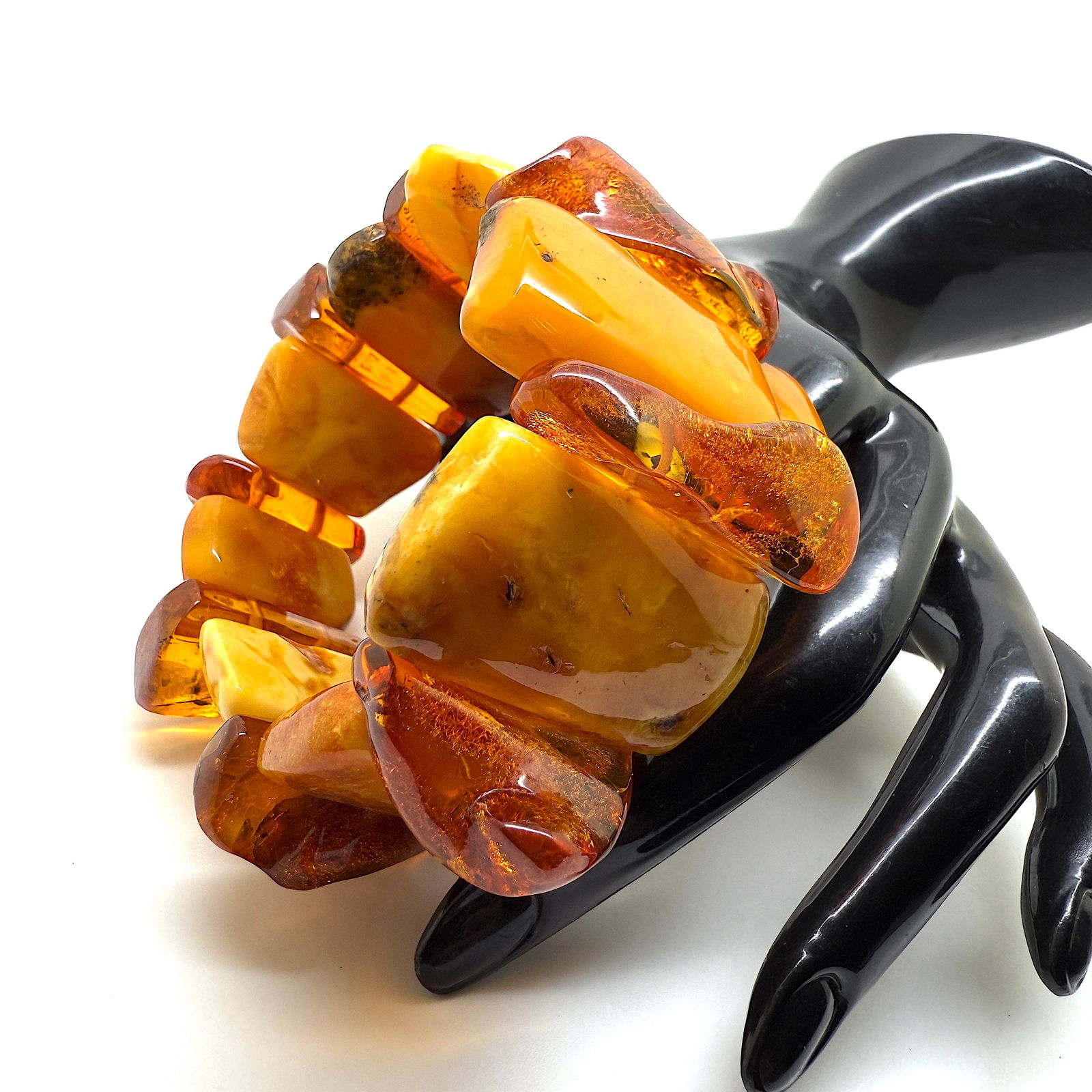 Amazing Vintage Amber Bracelet made from Rectangle shaped Amber beads - 7