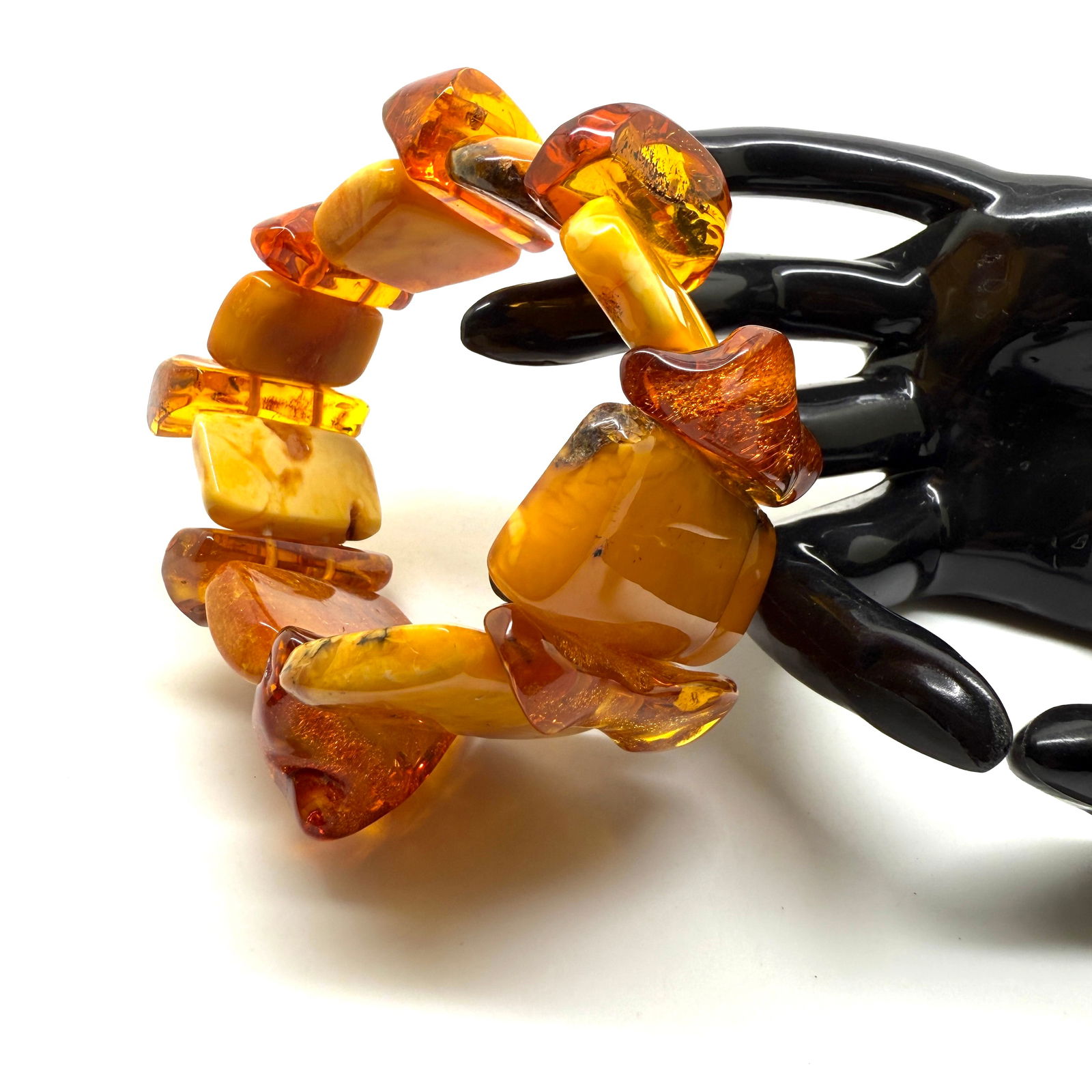 Amazing Vintage Amber Bracelet made from Rectangle shaped Amber beads - 8