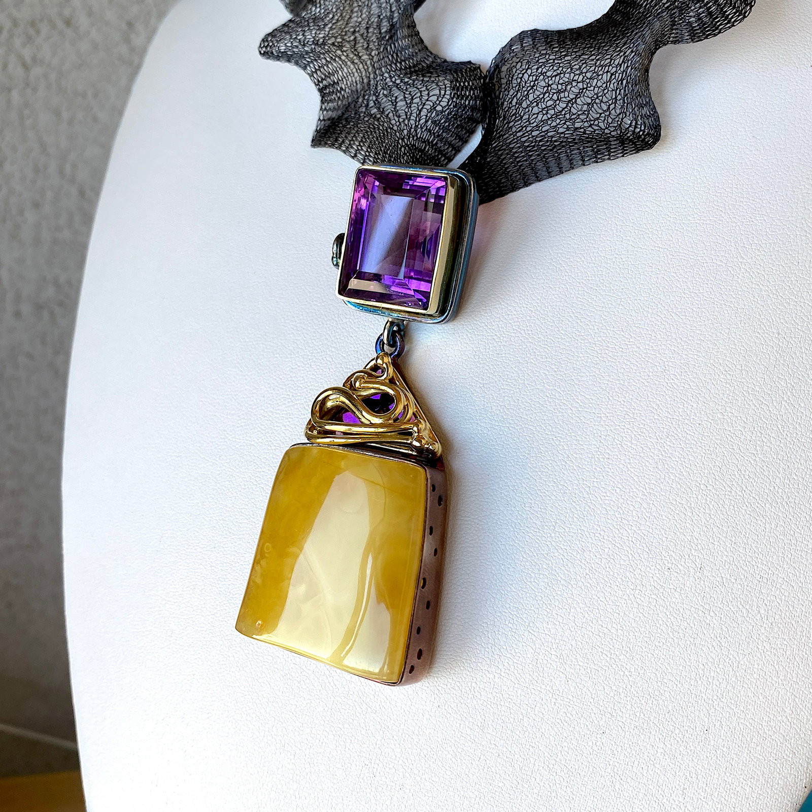 Unique and Staggering Amber Pendant shaped like a Square (1 of 10)