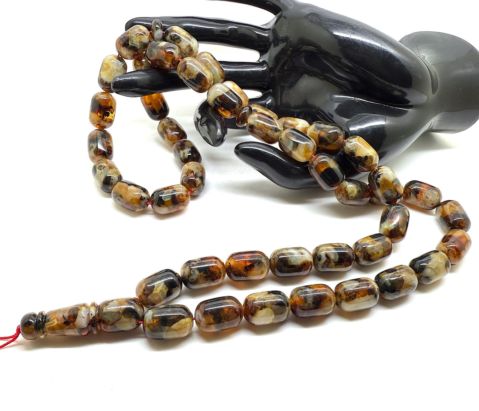 Unique and Impressive Amber Tesbih made from Barrel shaped Amber beads - 7