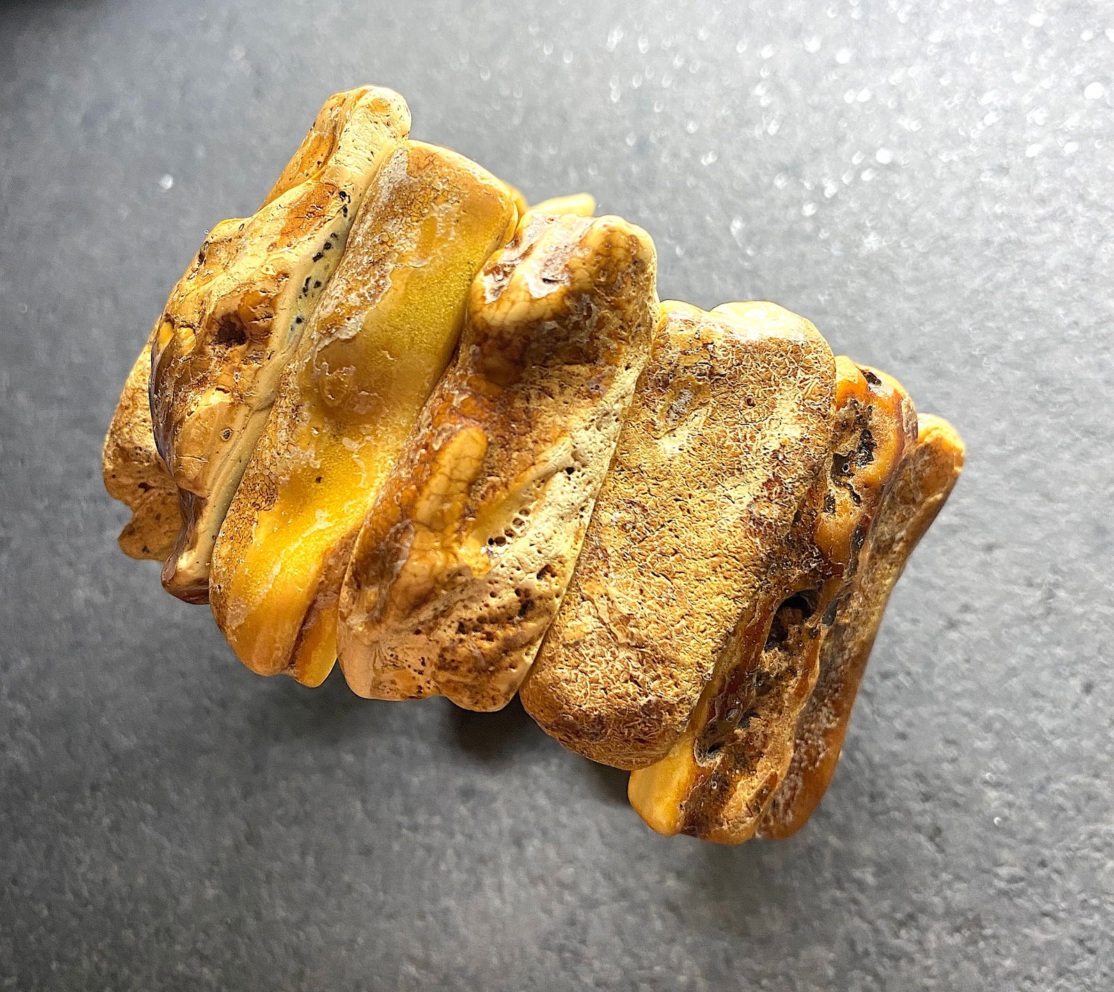 Grand Vintage Amber Bracelet made from Rectangle shaped Amber beads - 13