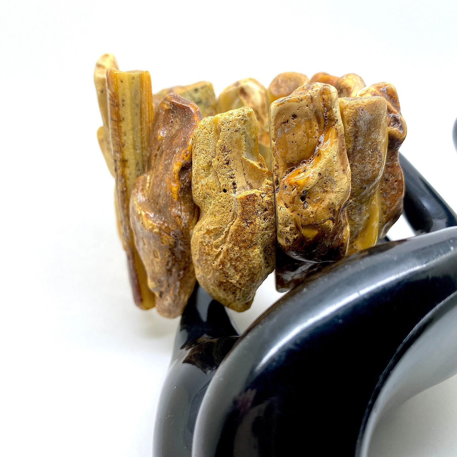 Grand Vintage Amber Bracelet made from Rectangle shaped Amber beads - 7