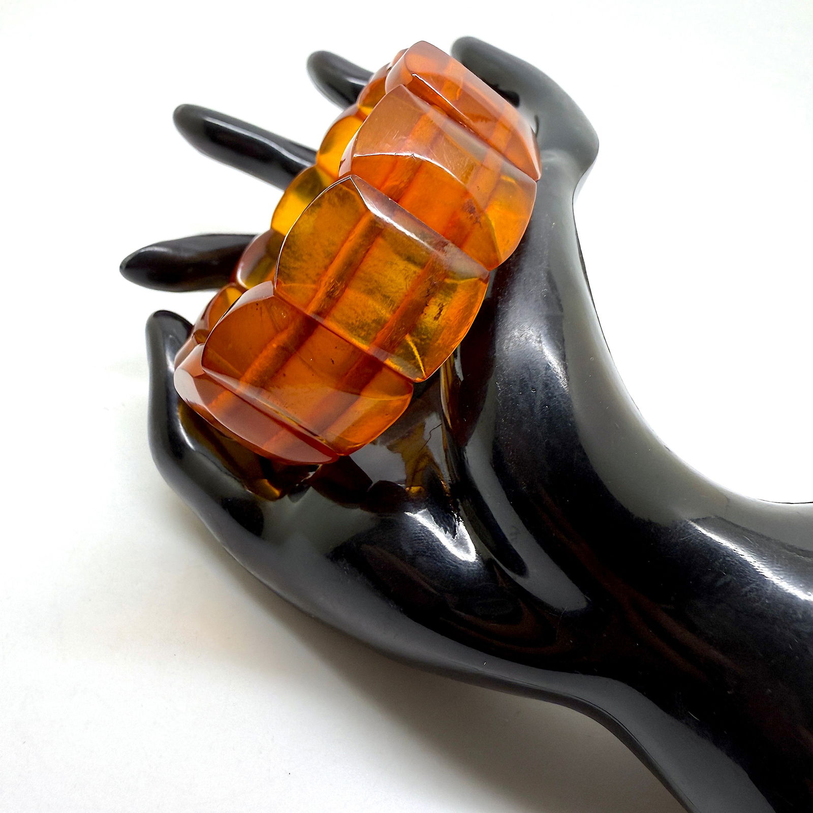 Stunning Vintage Amber Bracelet made from Rectangle shaped Amber beads - 4