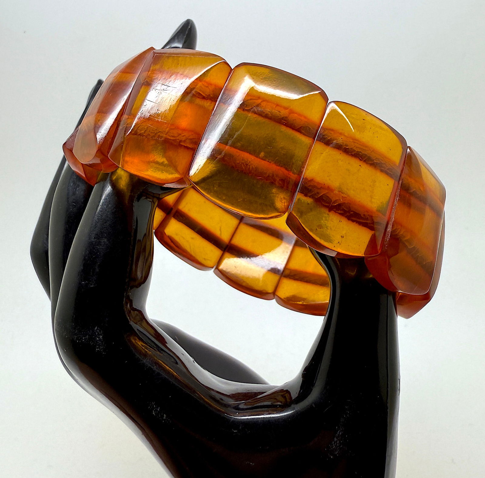 Stunning Vintage Amber Bracelet made from Rectangle shaped Amber beads - 7
