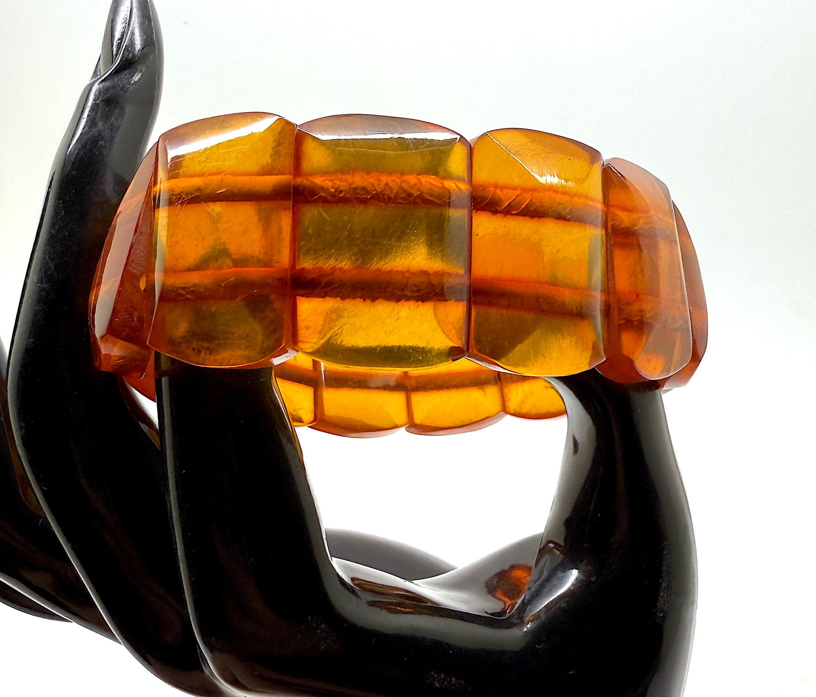 Stunning Vintage Amber Bracelet made from Rectangle shaped Amber beads - 8