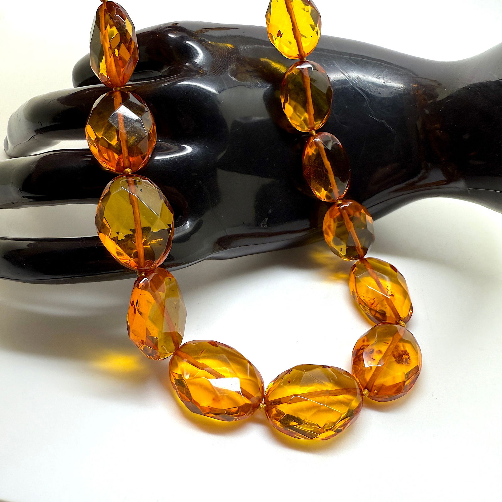 Alluring Vintage Amber Necklace made from Hand Carved Amber beads - 6