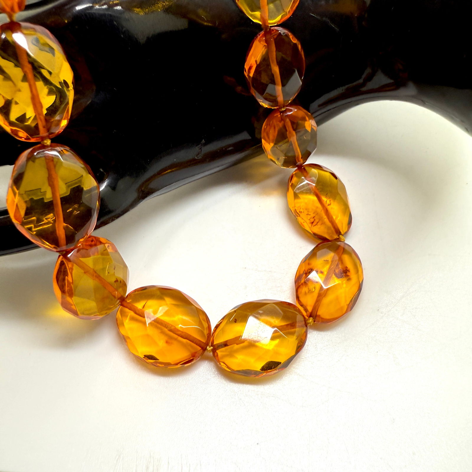Alluring Vintage Amber Necklace made from Hand Carved Amber beads - 7