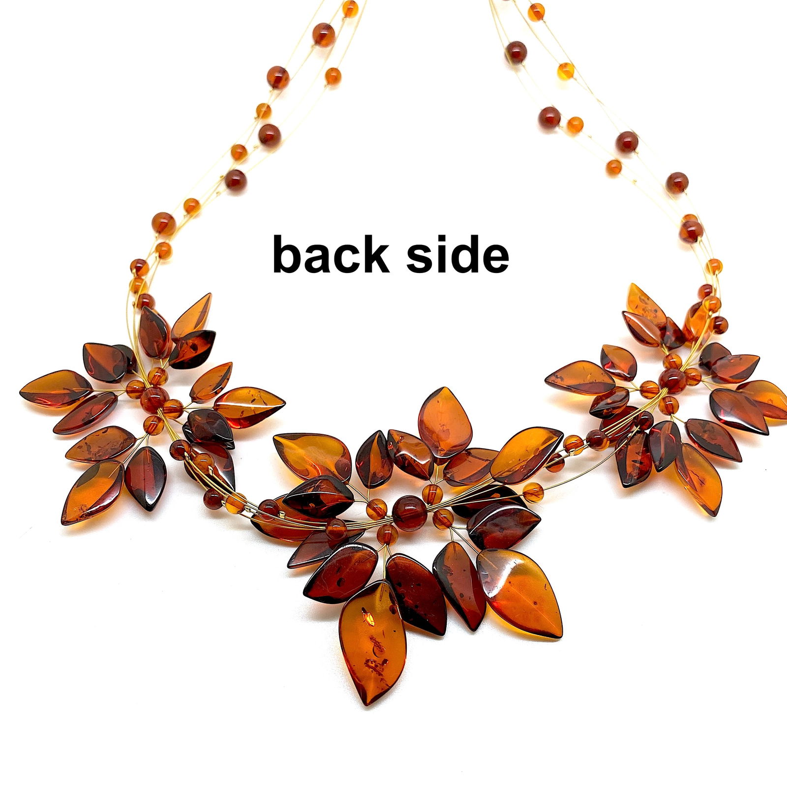 Stunning Amber Floral Necklace made from leaf like bead ornaments - 6