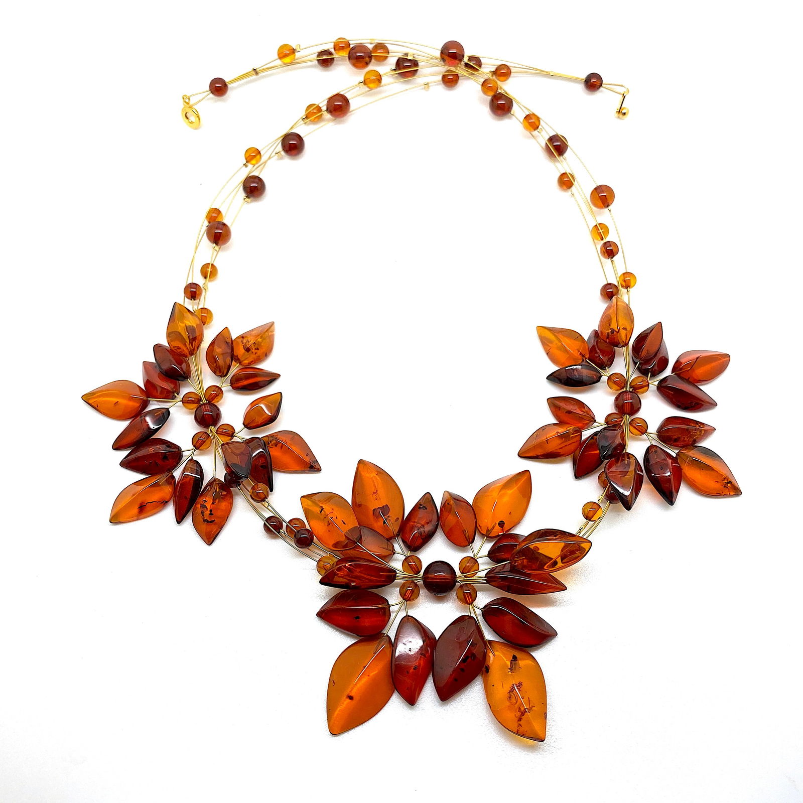 Stunning Amber Floral Necklace made from leaf like bead ornaments - 7