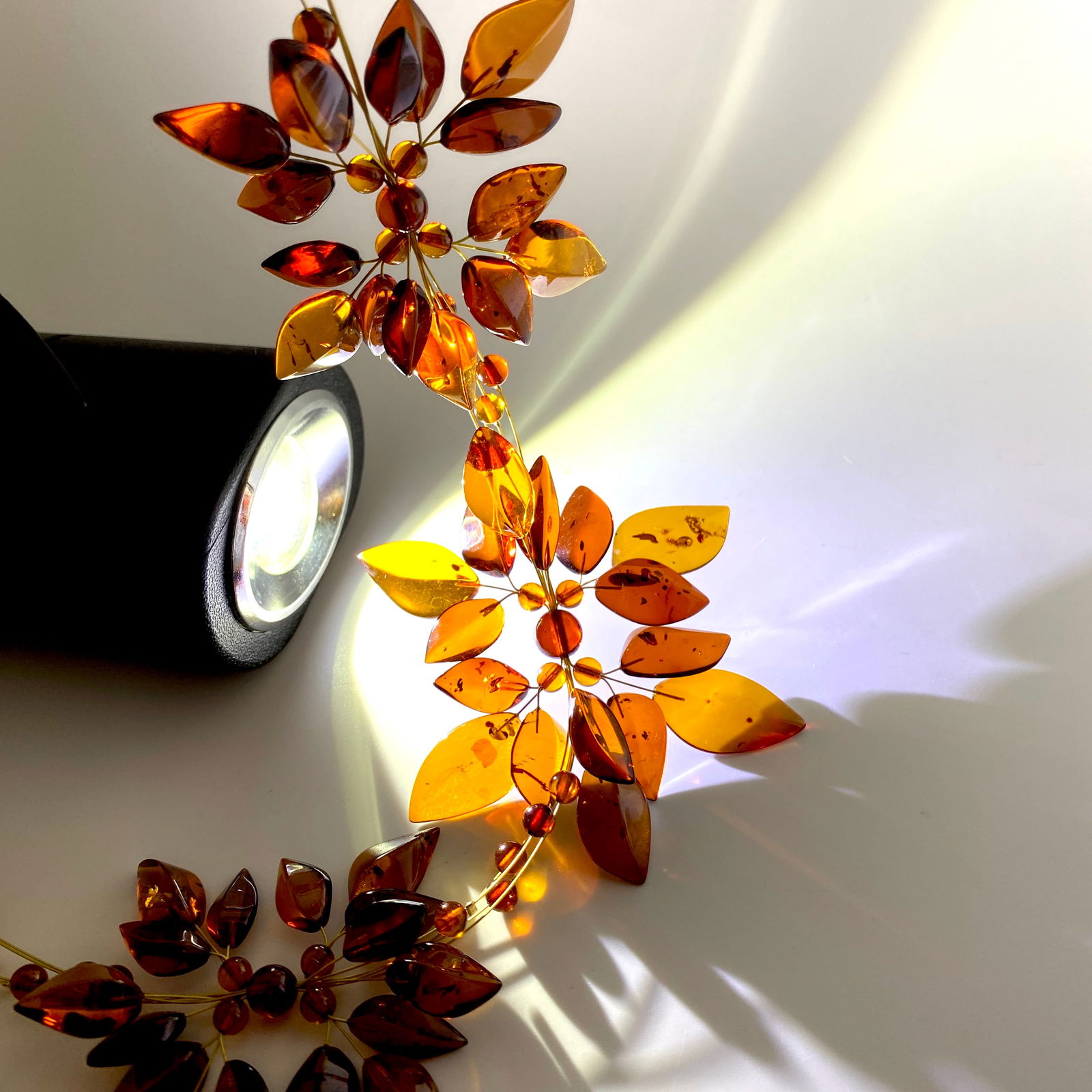 Stunning Amber Floral Necklace made from leaf like bead ornaments - 8