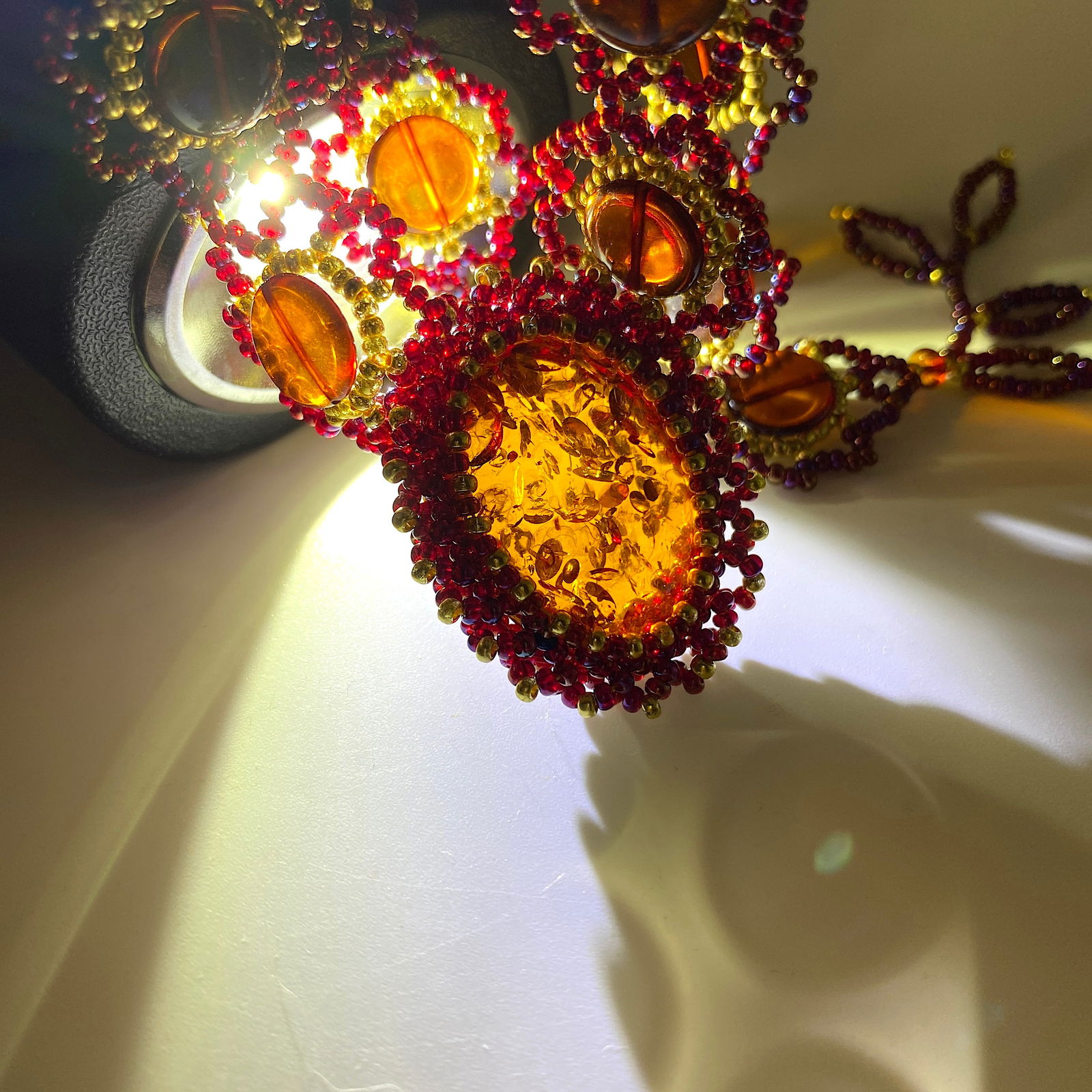 Unique and Beautiful Amber Floral Necklace made from leaf like bead ornaments - 7