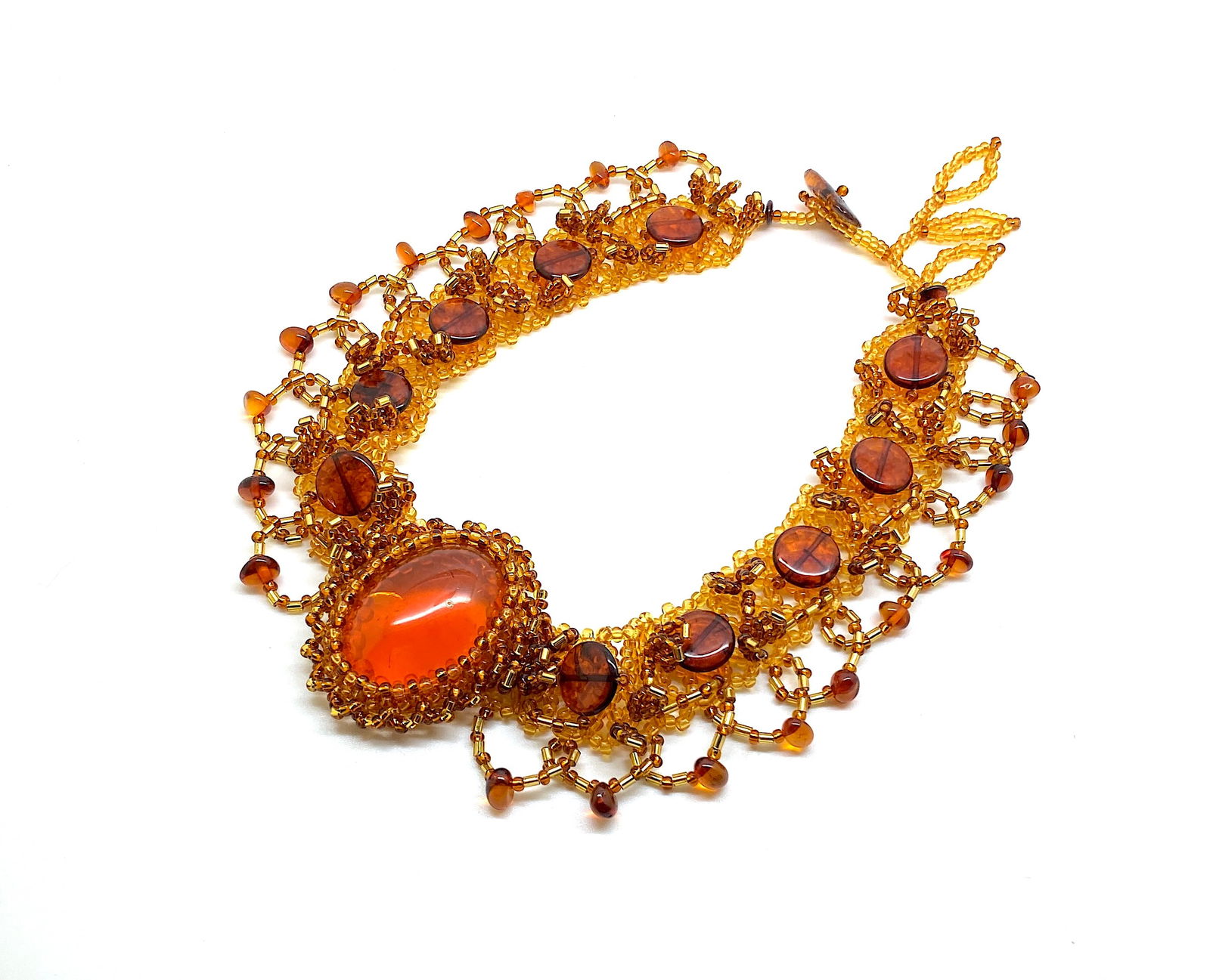 Grand Amber Floral Choker made from leaf like bead ornaments - 2