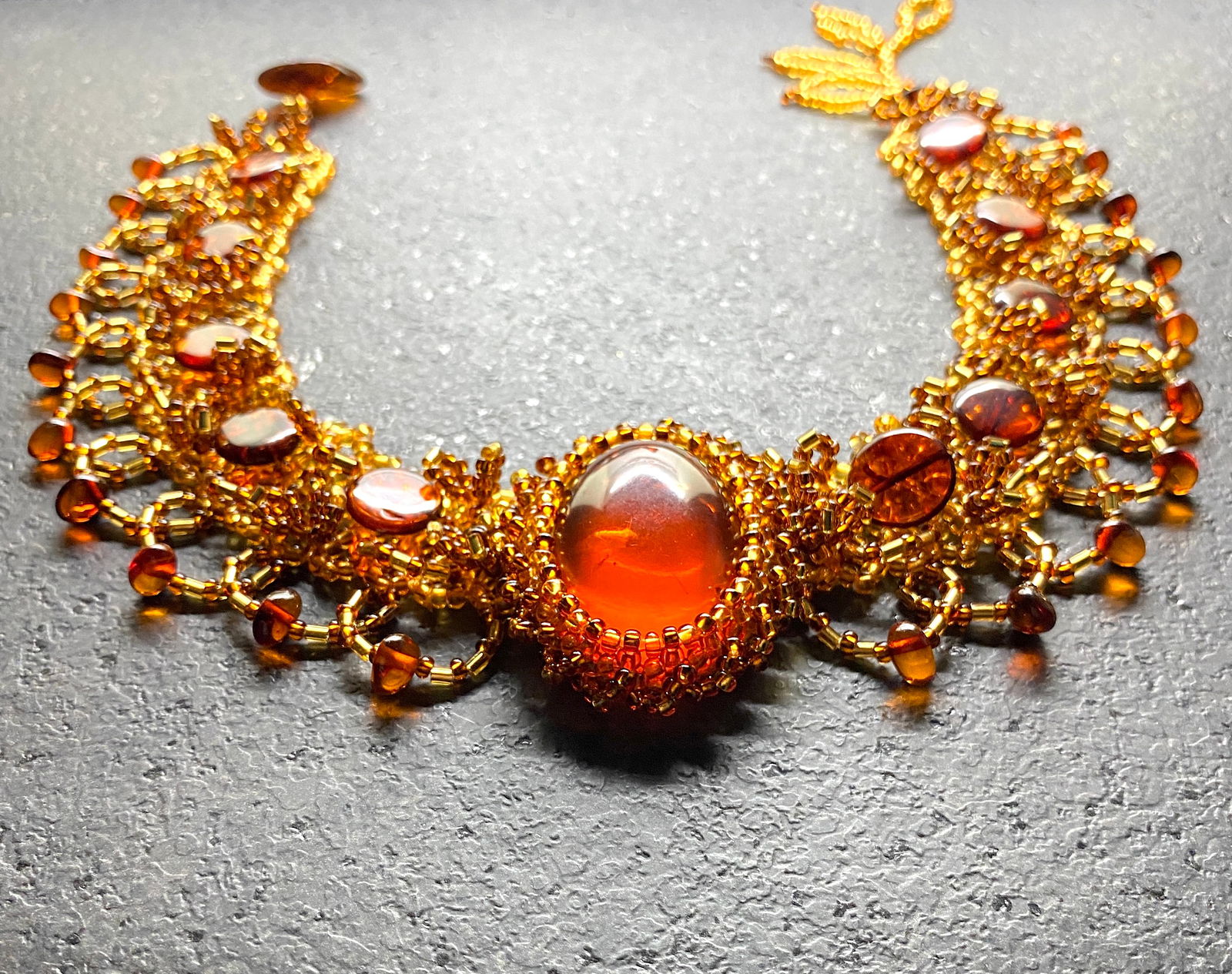 Grand Amber Floral Choker made from leaf like bead ornaments - 5