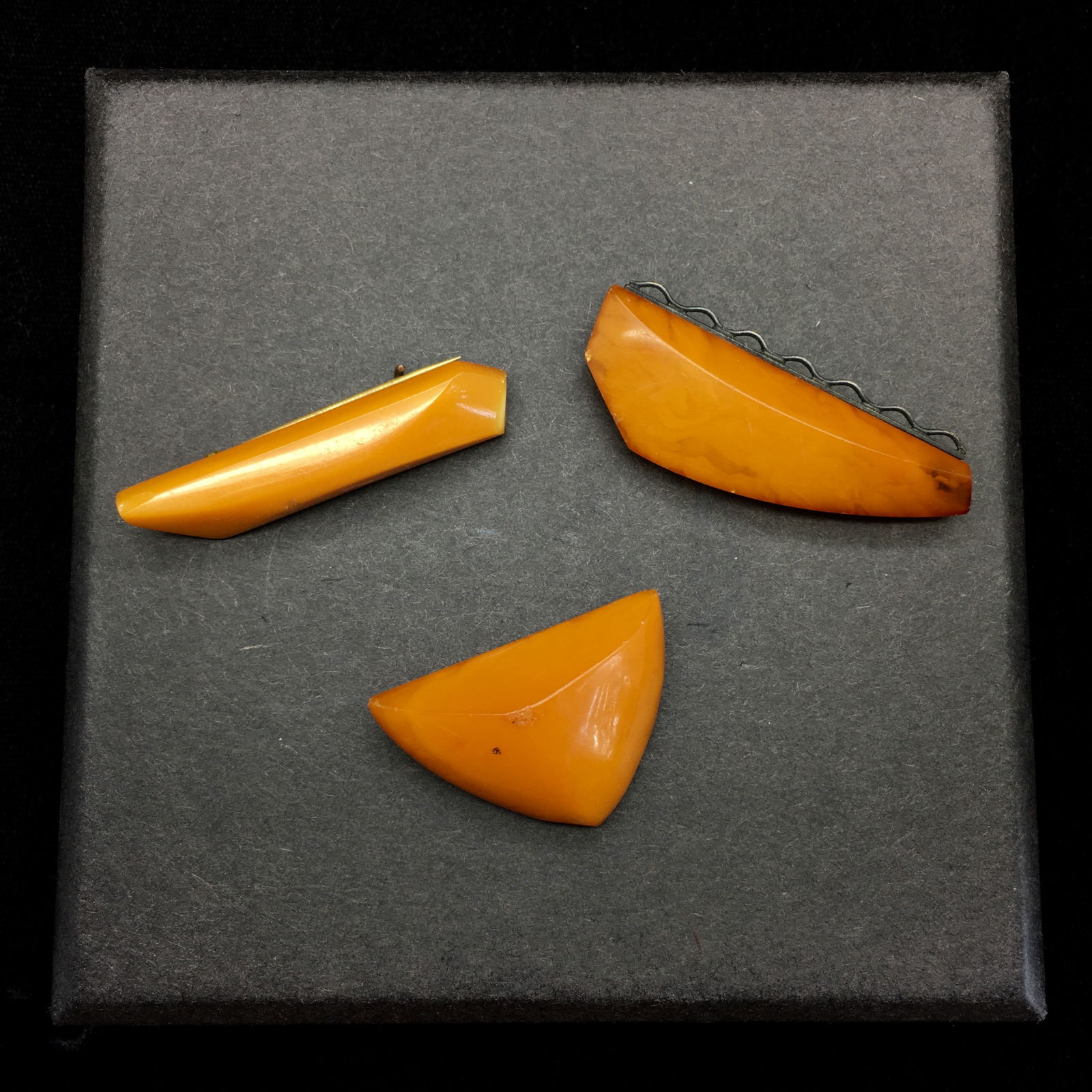 Antique Baltic amber brooch set x3 old butterscotch color - 3